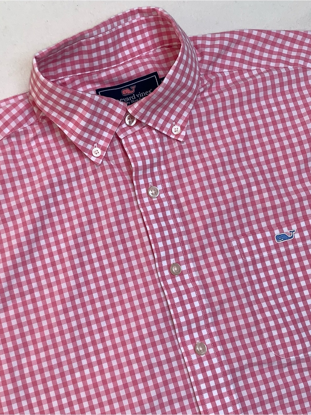Vineyard Vines Shirt Mens L Tucker Fit Button-Down Gingham Light Pink Long